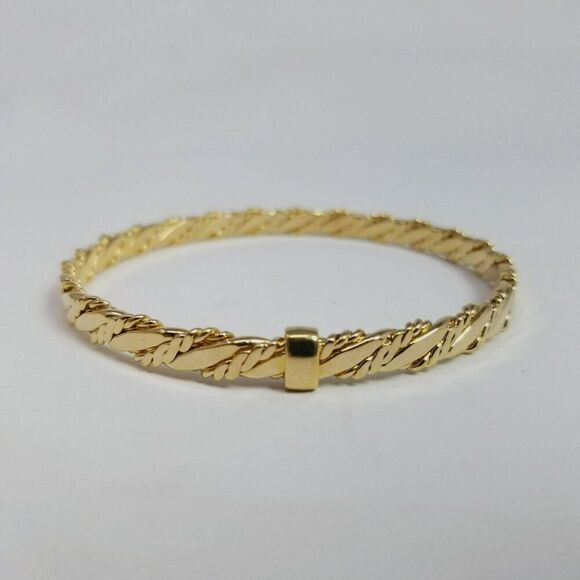 Vintage Gold Tone Bangle Bracelet, Flat Spiral Twist Design, Stacking Unsigned - Picture 6 of 7